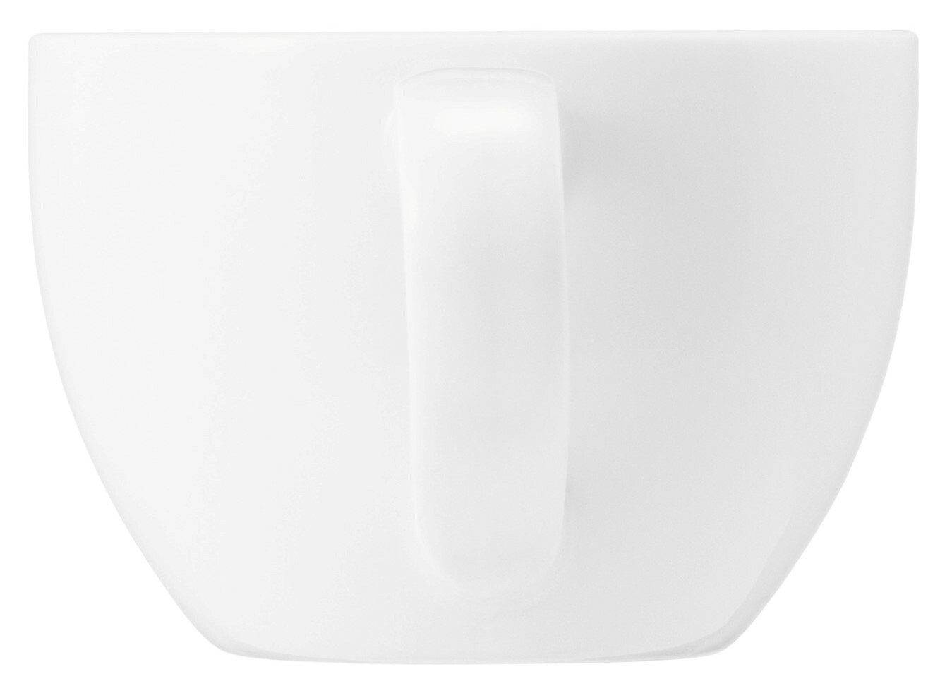 Weiße Espressotasse mit Henkel, seitliche Perspektive