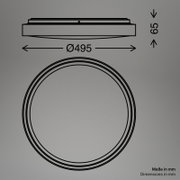 Technische maattekening van een rond product in zij- en bovenaanzicht, met een diameter van 495 mm en een hoogte van 65 mm.