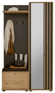 Kompakt-Garderobe mit Spiegel, Sitzbank und Haken, frontal betrachtet