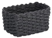 Schwarzer Aufbewahrungskorb aus geflochtenem Material, seitliche Perspektive