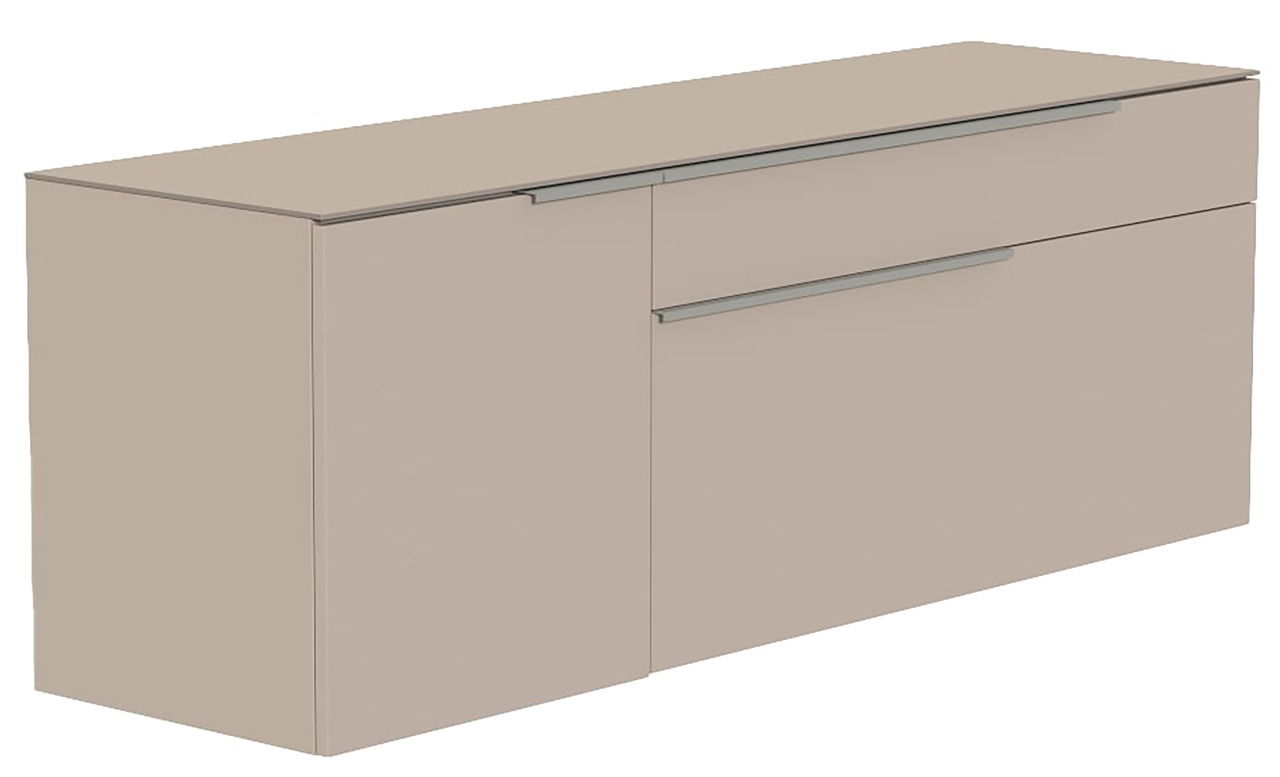 Moderano Hänge-Lowboard BORMIO Beigefarbenes Hänge-Lowboard mit zwei Schubladen und einer Tür, seitliche Perspektive