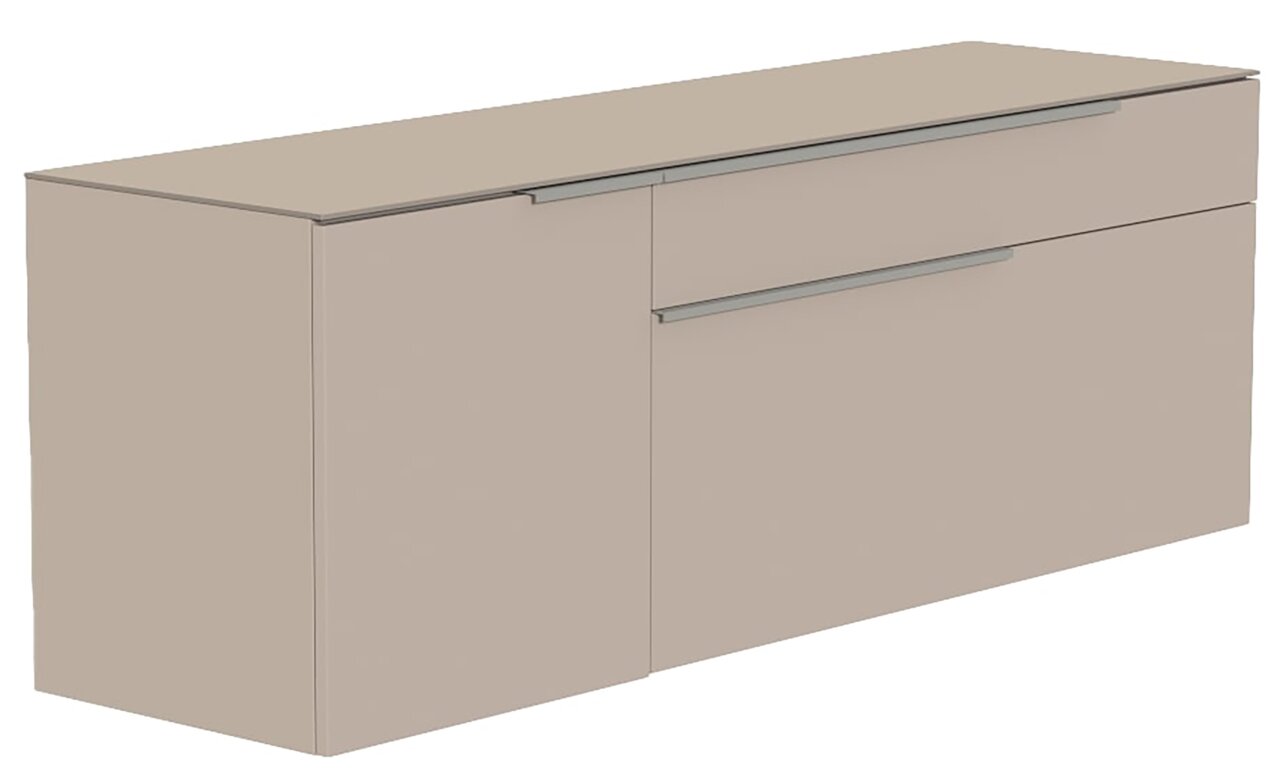 Moderano Hänge-Lowboard BORMIO Beigefarbenes Hänge-Lowboard mit zwei Schubladen und einer Tür, seitliche Perspektive