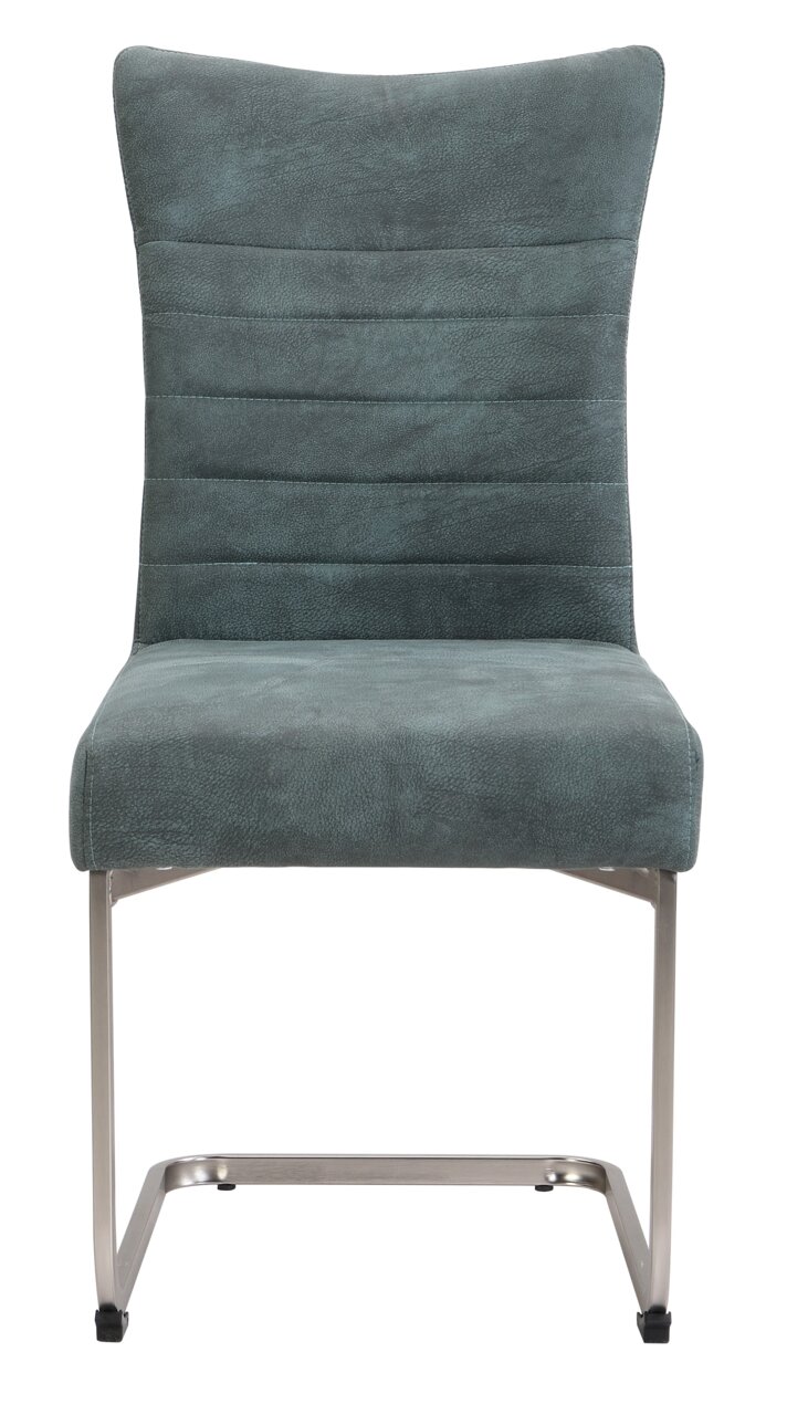 Moderner Schwingstuhl in grauem Stoffbezug, Frontalansicht