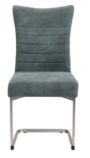 Moderner Schwingstuhl in grauem Stoffbezug, Frontalansicht