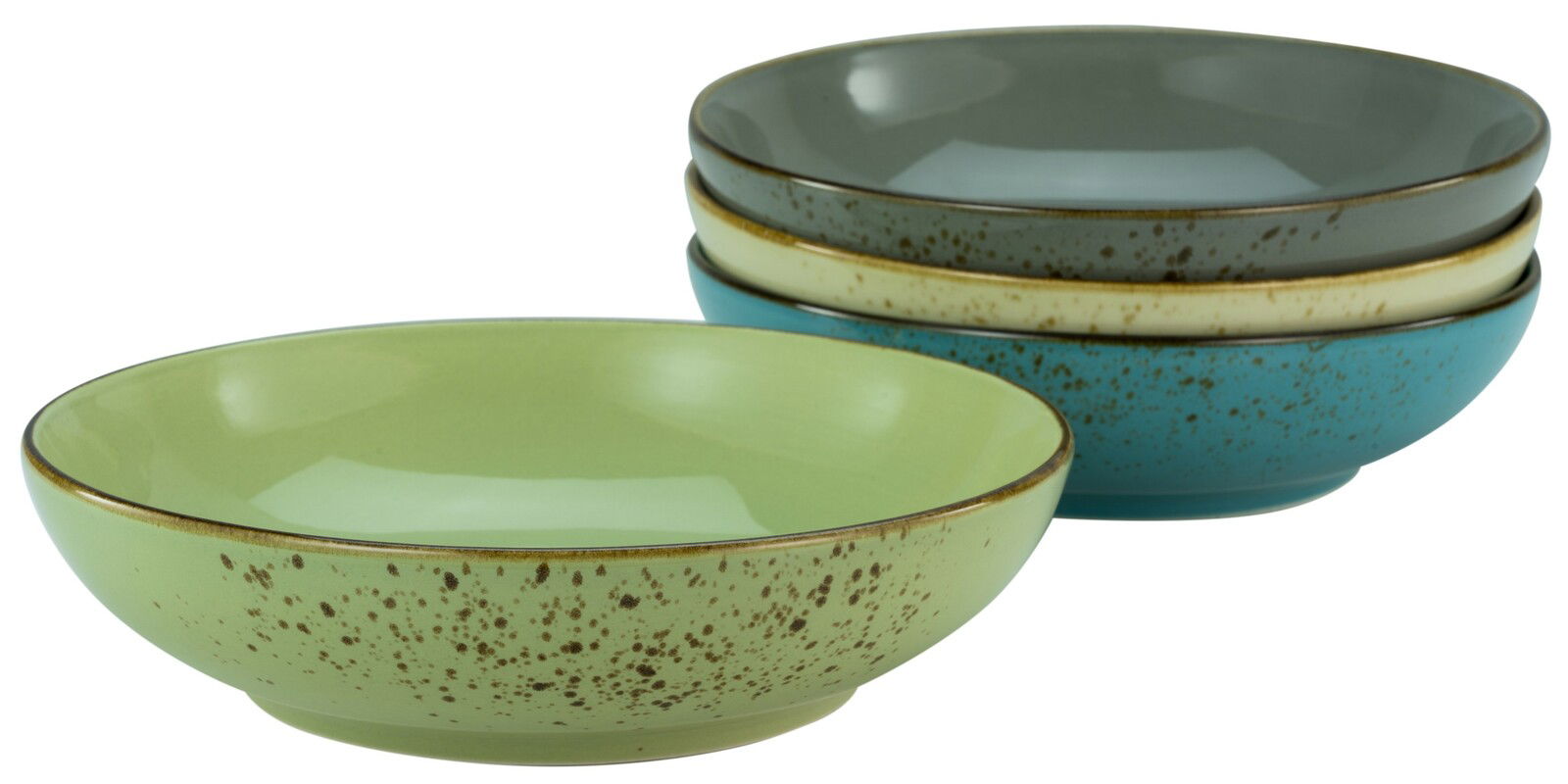 Creatable Poke Bowl 4-tlg NATURE COLLECTION Vier Poke Bowls in verschiedenen Farben, gestapelt, aus seitlicher Perspektive fotografiert.