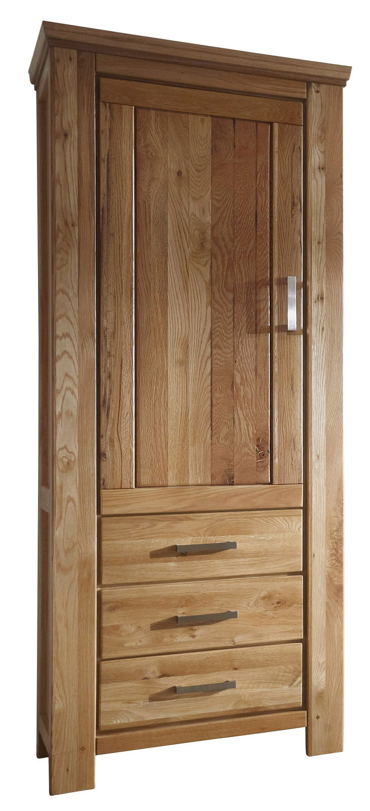 Holzschrank mit einer Tür und drei Schubladen, Frontalansicht