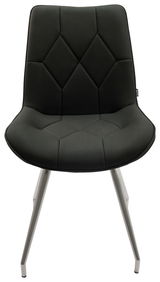 Moderner schwarzer Stuhl mit gepolsterter Sitzfläche und Metallbeinen, Frontalansicht