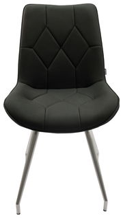 Moderner schwarzer Stuhl mit gepolsterter Sitzfläche und Metallbeinen, Frontalansicht