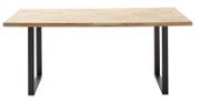 Moderner Esstisch mit Holzplatte und schwarzen Metallbeinen, Frontalansicht