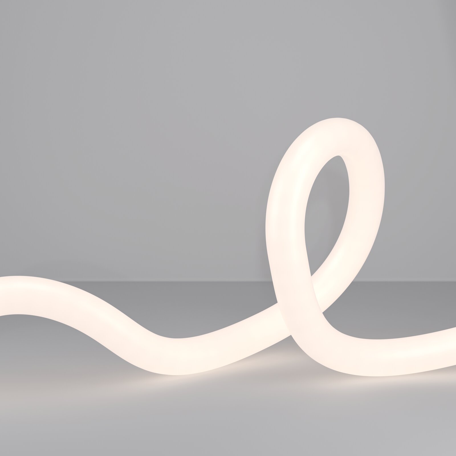 Lichtgevende LED-lichtslang in een gebogen vorm, zijaanzicht