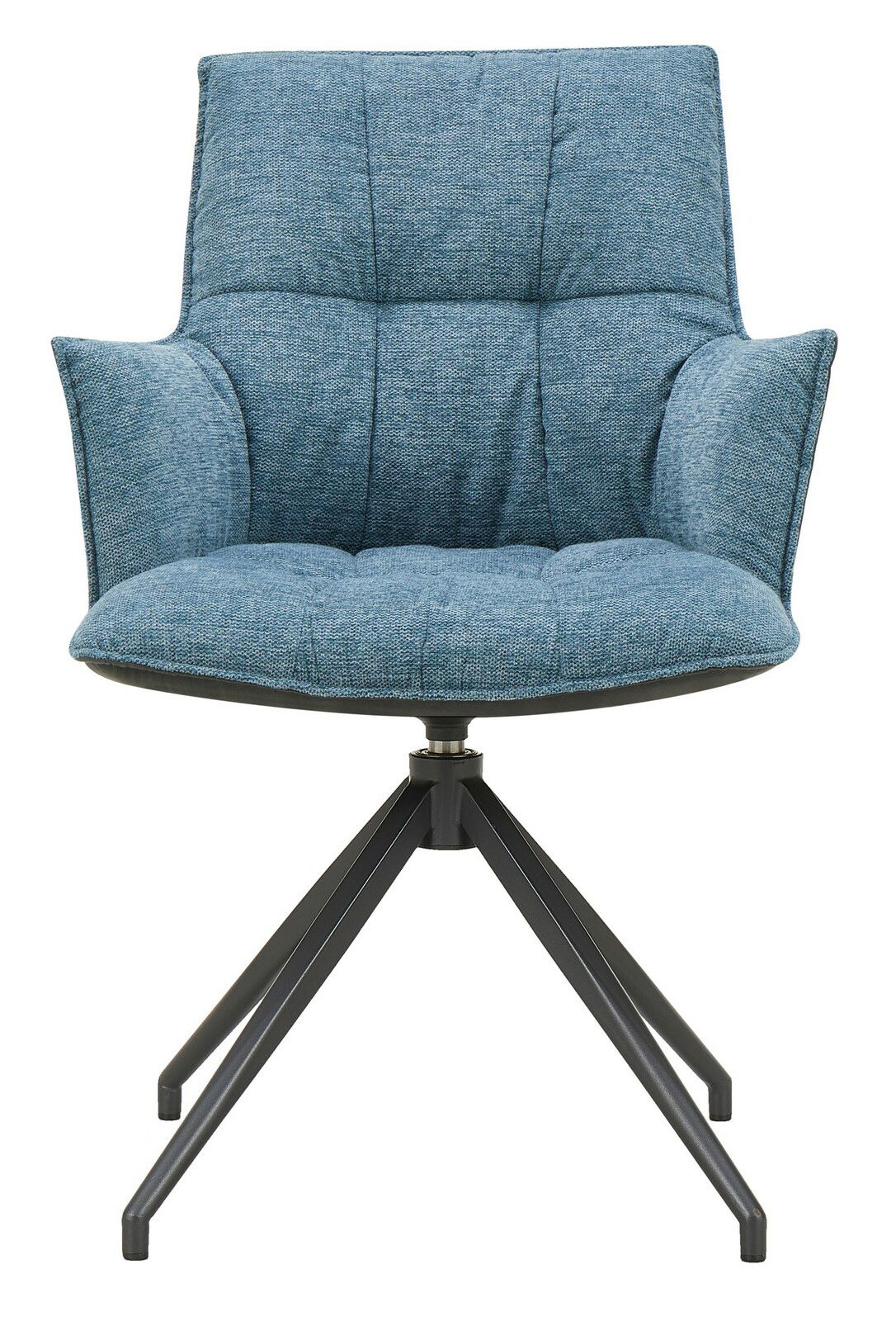 Novel Sessel OSAKA 2.0 Moderner blauer Sessel mit gepolstertem Sitz und Rückenlehne, auf schwarzem Metallgestell, Frontalansicht.