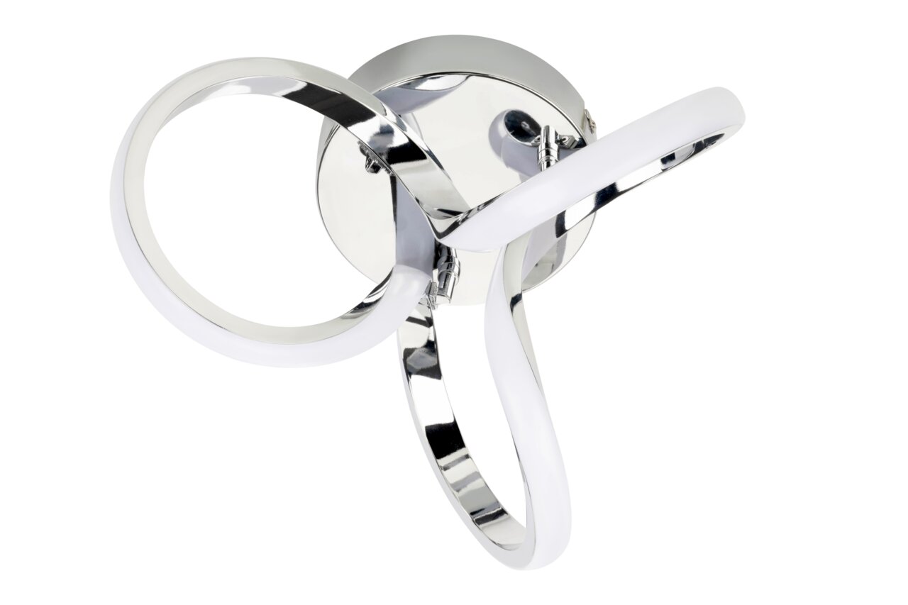 Moderne LED-Deckenleuchte mit geschwungenem Design, seitliche Perspektive