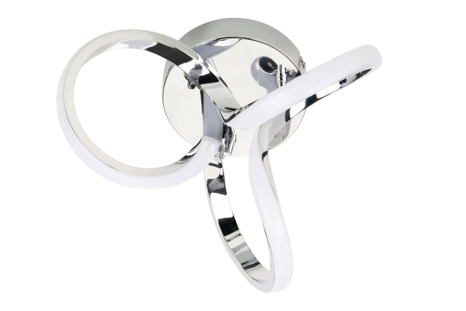 Moderne LED-Deckenleuchte mit geschwungenem Design, seitliche Perspektive