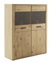 Hochwertige Vitrine aus Holz mit Glaseinsätzen, seitliche Perspektive