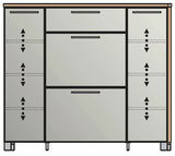 Moderner Schuhschrank mit mehreren Schubladen und Türen, Frontansicht