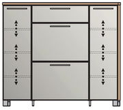 Moderner Schuhschrank mit mehreren Schubladen und Türen, Frontansicht