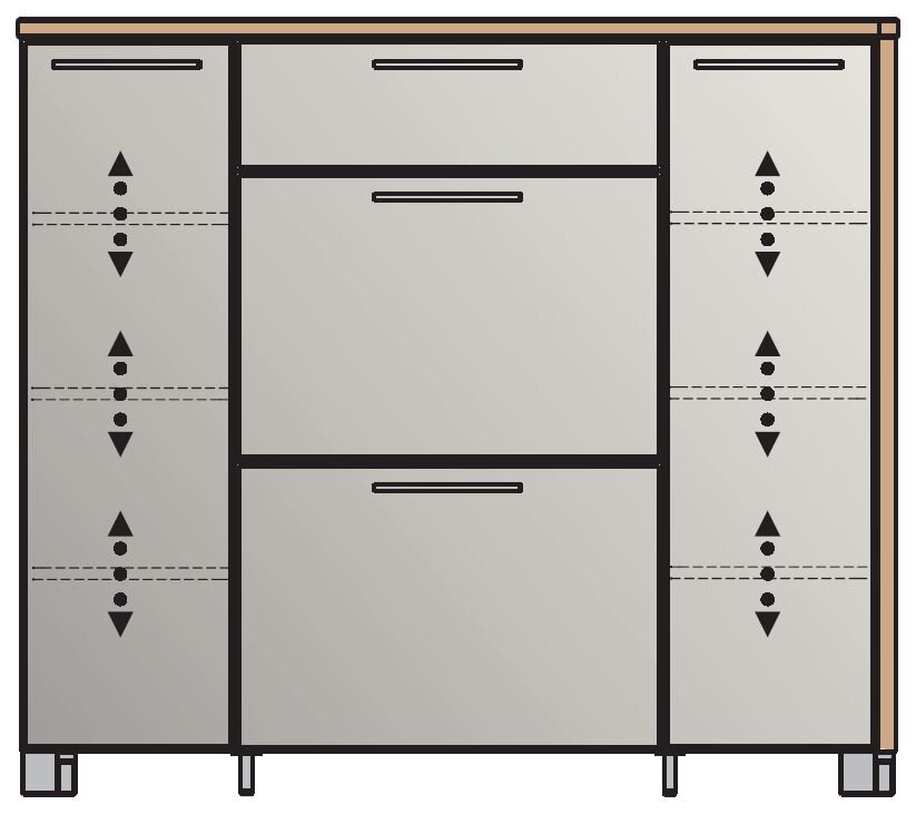 Moderner Schuhschrank mit mehreren Schubladen und Türen, Frontansicht