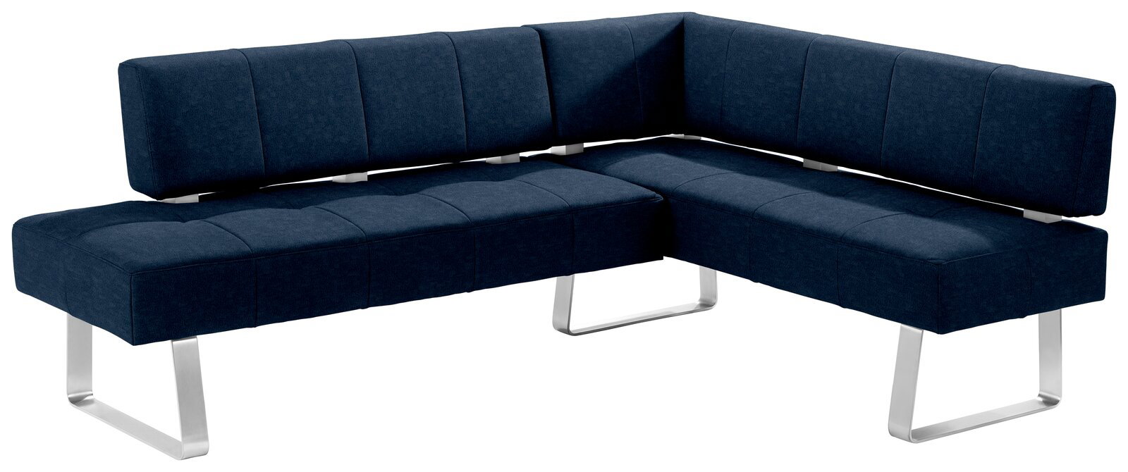 Moderano Eckbank LUPO II Moderne Eckbank in dunkelblauem Stoff mit Metallbeinen, seitliche Perspektive