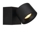 Schwarzer LED-Strahler von Globo Lighting, seitliche Perspektive, leuchtend