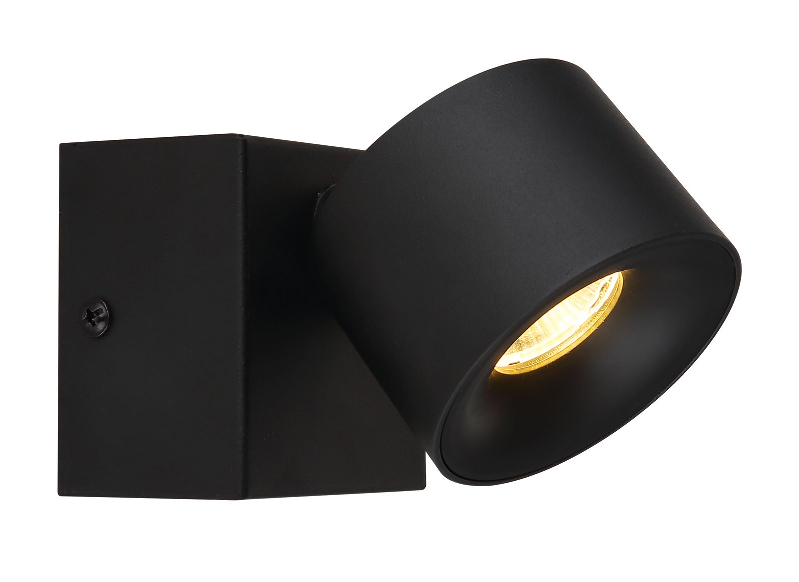 Schwarzer LED-Strahler von Globo Lighting, seitliche Perspektive, leuchtend