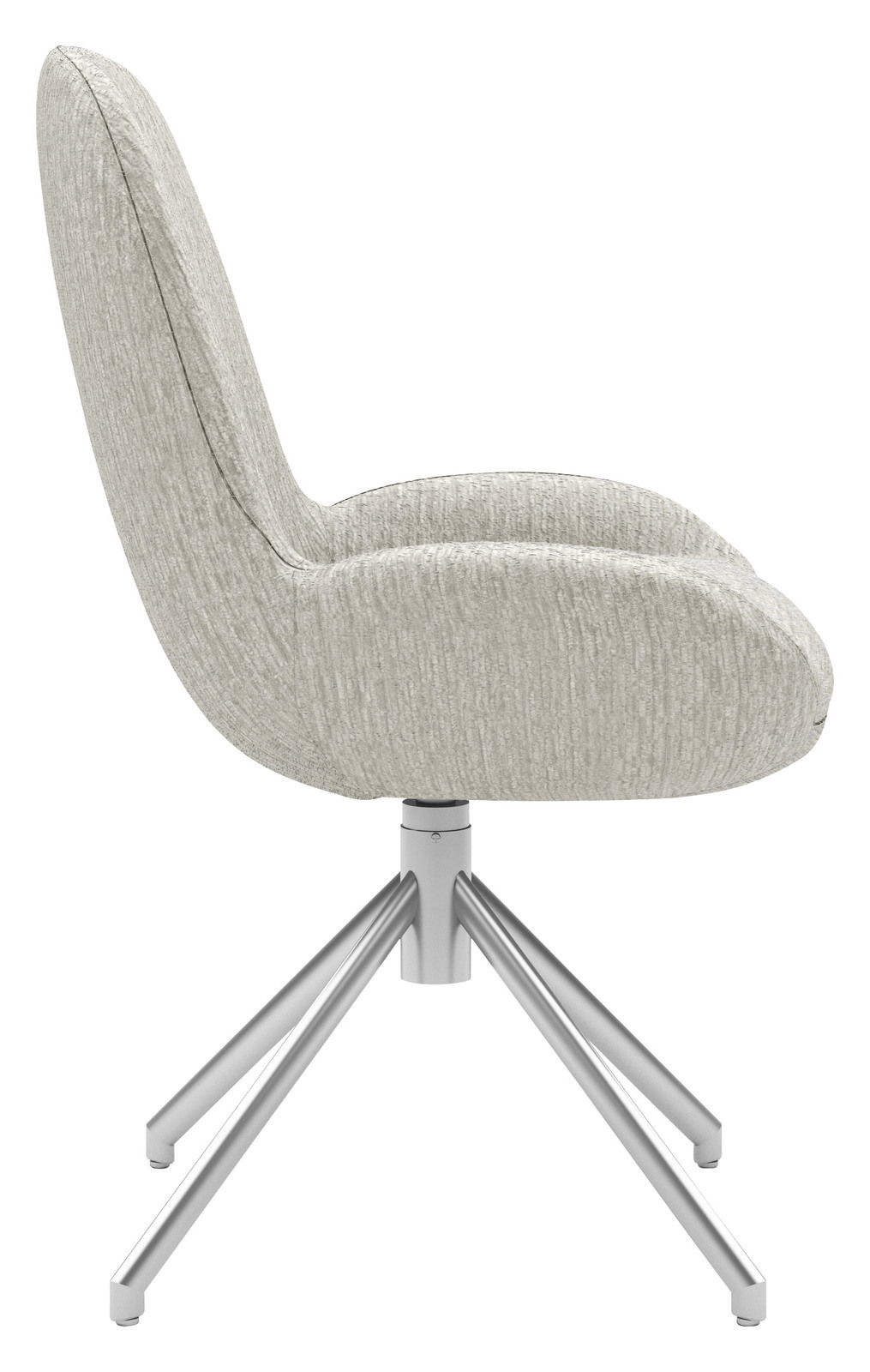 Seitenansicht eines modernen, gepolsterten Stuhls mit Metallbeinen, Modell MR HELVIN von Musterring.