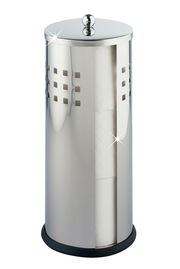 Edelstahl Toilettenpapierhalter mit glänzender Oberfläche und quadratischen Aussparungen, seitliche Perspektive