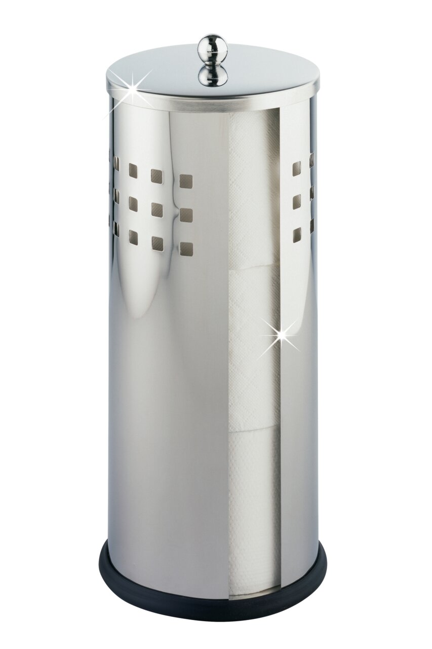 Wenko Toilettenpapier- Ersatzrollenhalter ANCONA Edelstahl Toilettenpapierhalter mit glänzender Oberfläche und quadratischen Aussparungen, seitliche Perspektive