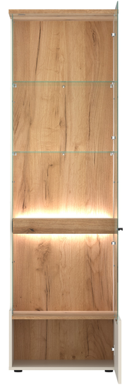 Vitrine aus Holz mit Glastüren und integrierter Beleuchtung, Frontalansicht