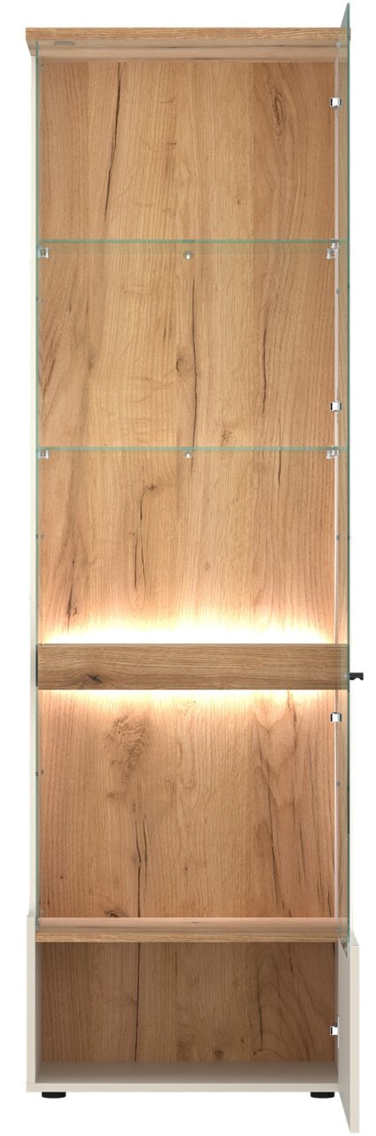 Vitrine aus Holz mit Glastüren und integrierter Beleuchtung, Frontalansicht