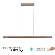 Moderne LED-Pendelleuchte mit Comfort Lift und Simply Dim Technologie, seitliche Perspektive