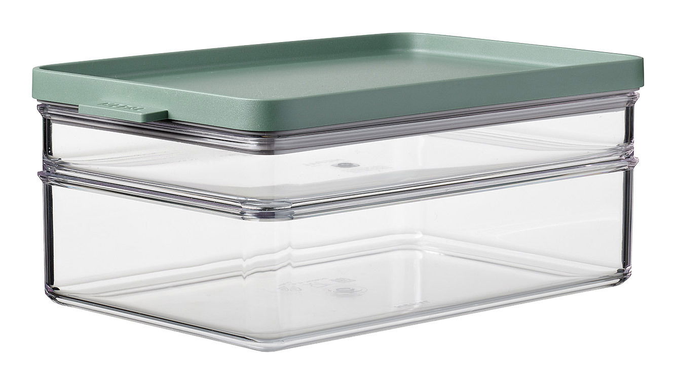 Mepal Kühlschrankdose Nordic Sage OMNIA Rechteckige Kühlschrankdose mit grünem Deckel, seitliche Perspektive