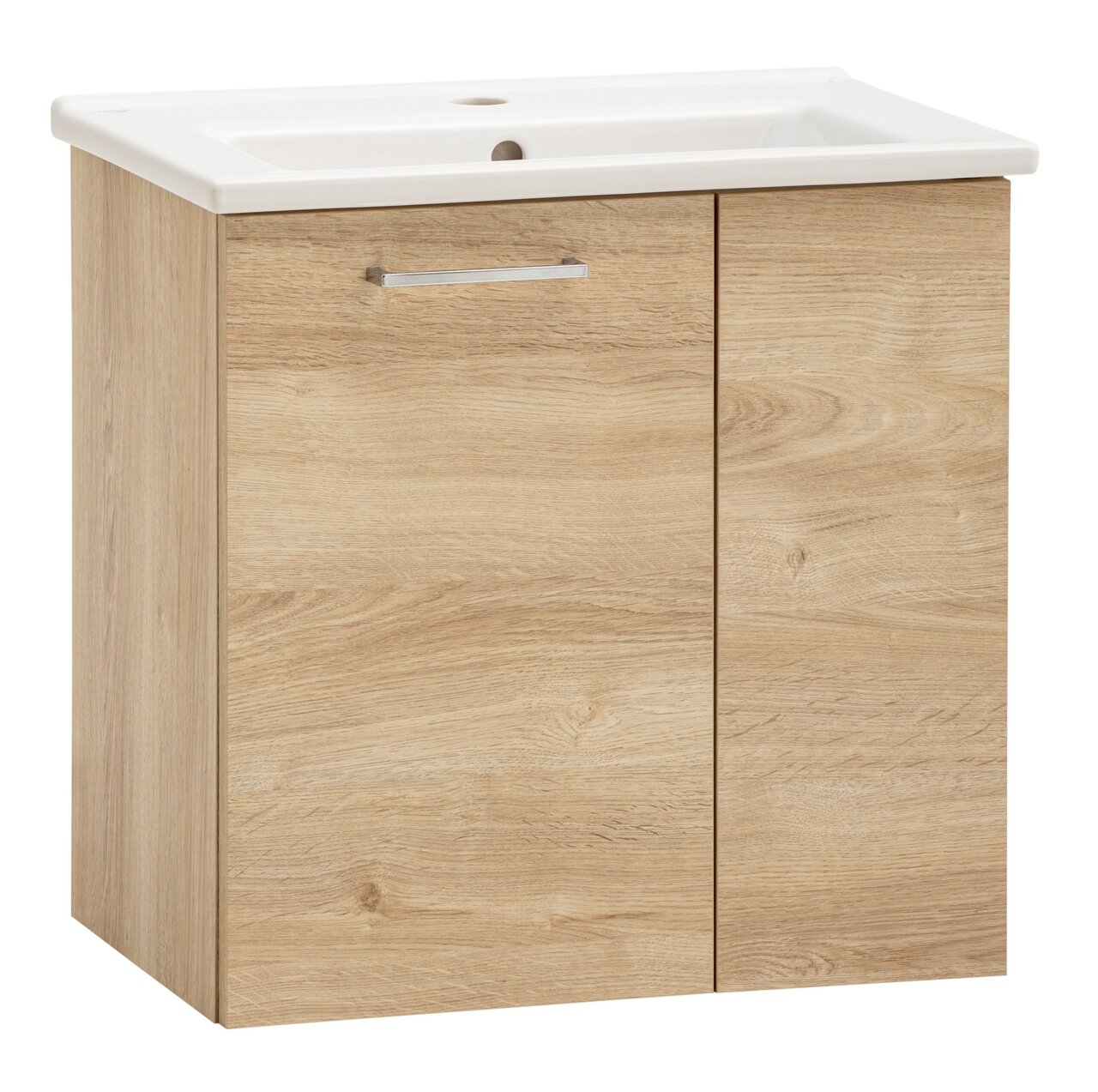 Waschtisch-Set aus Holzoptik mit weißem Waschbecken, Frontalansicht