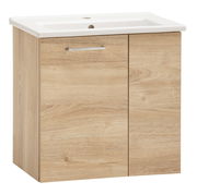 Waschtisch-Set aus Holzoptik mit weißem Waschbecken, Frontalansicht