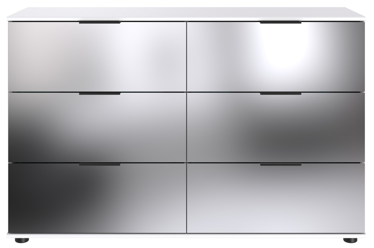 Moderne Kommode mit sechs Schubladen in glänzendem Metall-Look, Frontalansicht