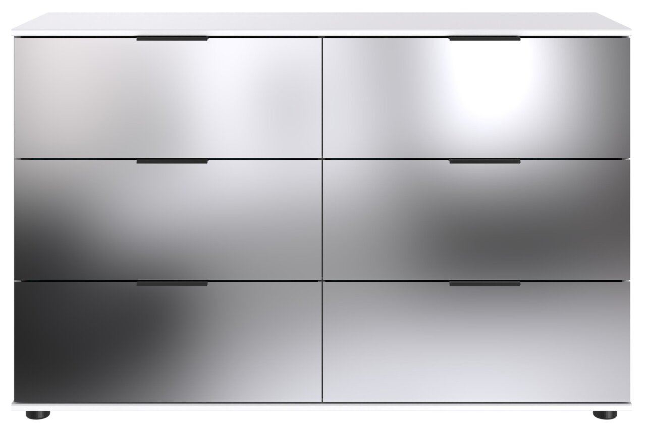 Moderne Kommode mit sechs Schubladen in glänzendem Metall-Look, Frontalansicht