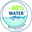 Logo des Water Saving Systems mit der Aufschrift '-40% Water', zeigt eine Wasseroberfläche. Frontalansicht.