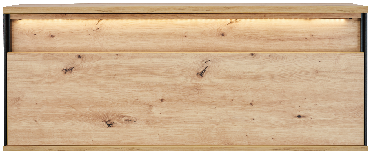 Hängeschrank aus Holz mit LED-Beleuchtung, Frontansicht
