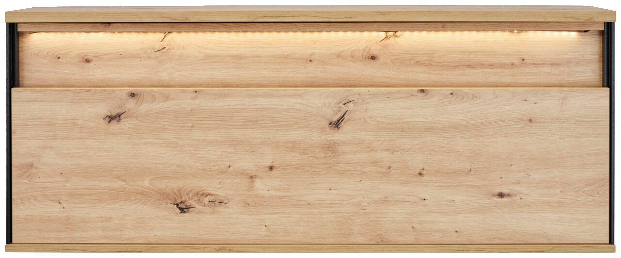 Hängeschrank aus Holz mit LED-Beleuchtung, Frontansicht