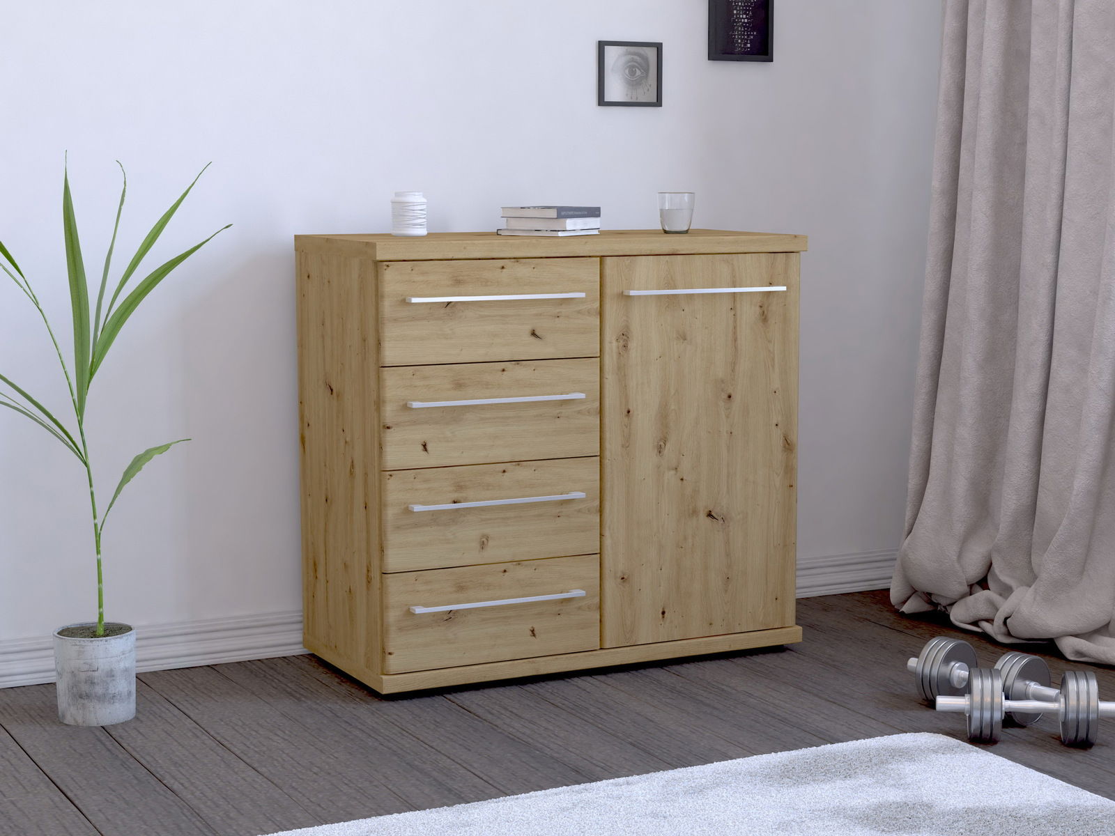 Venda Kombikommode MAINAU 2 Holz-Kombikommode mit fünf Schubladen und einer Tür, seitliche Perspektive