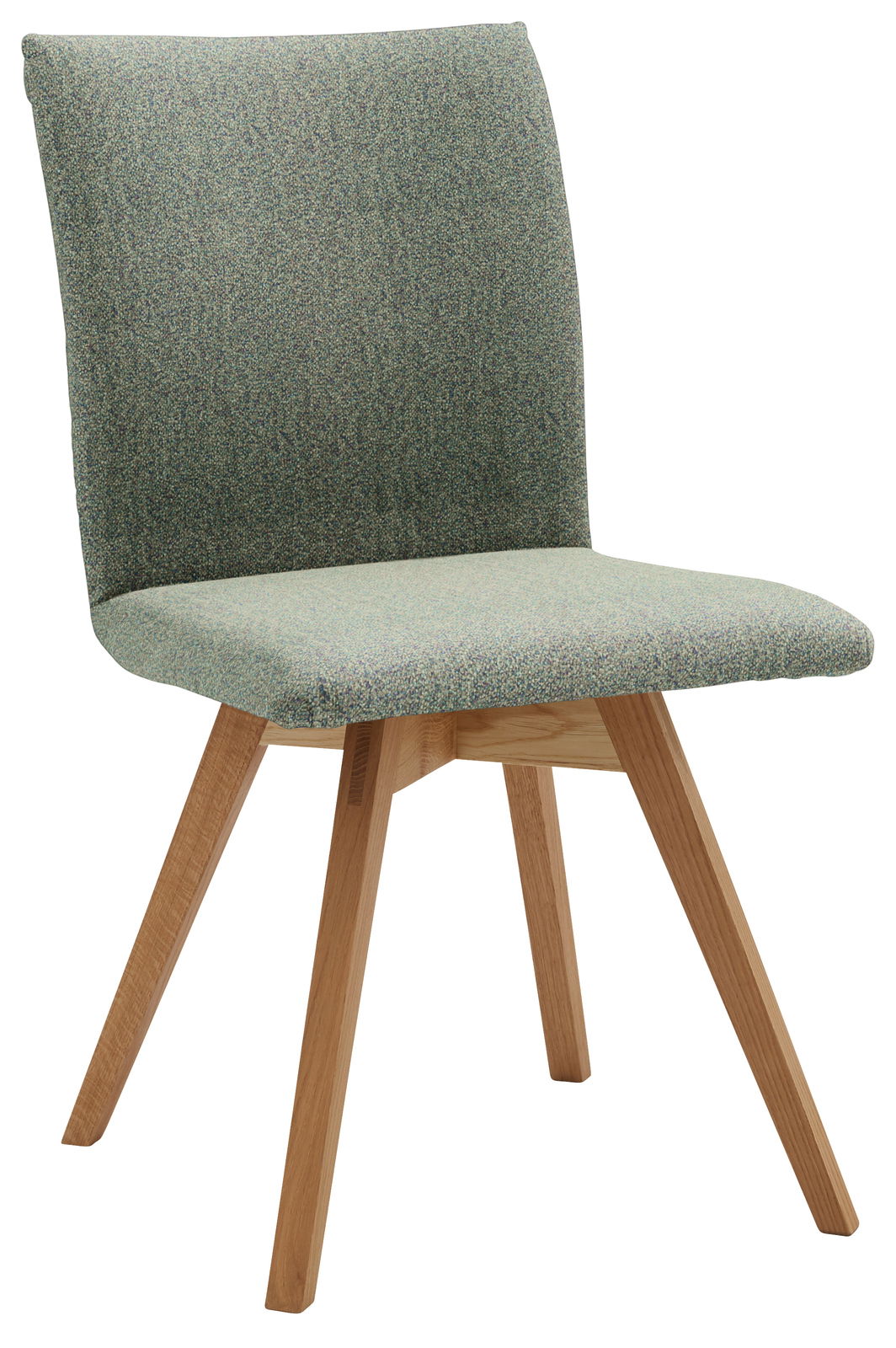 Valnatura Stuhl LARINO Moderner Stuhl mit grünem Stoffbezug und Holzbeinen, seitliche Perspektive
