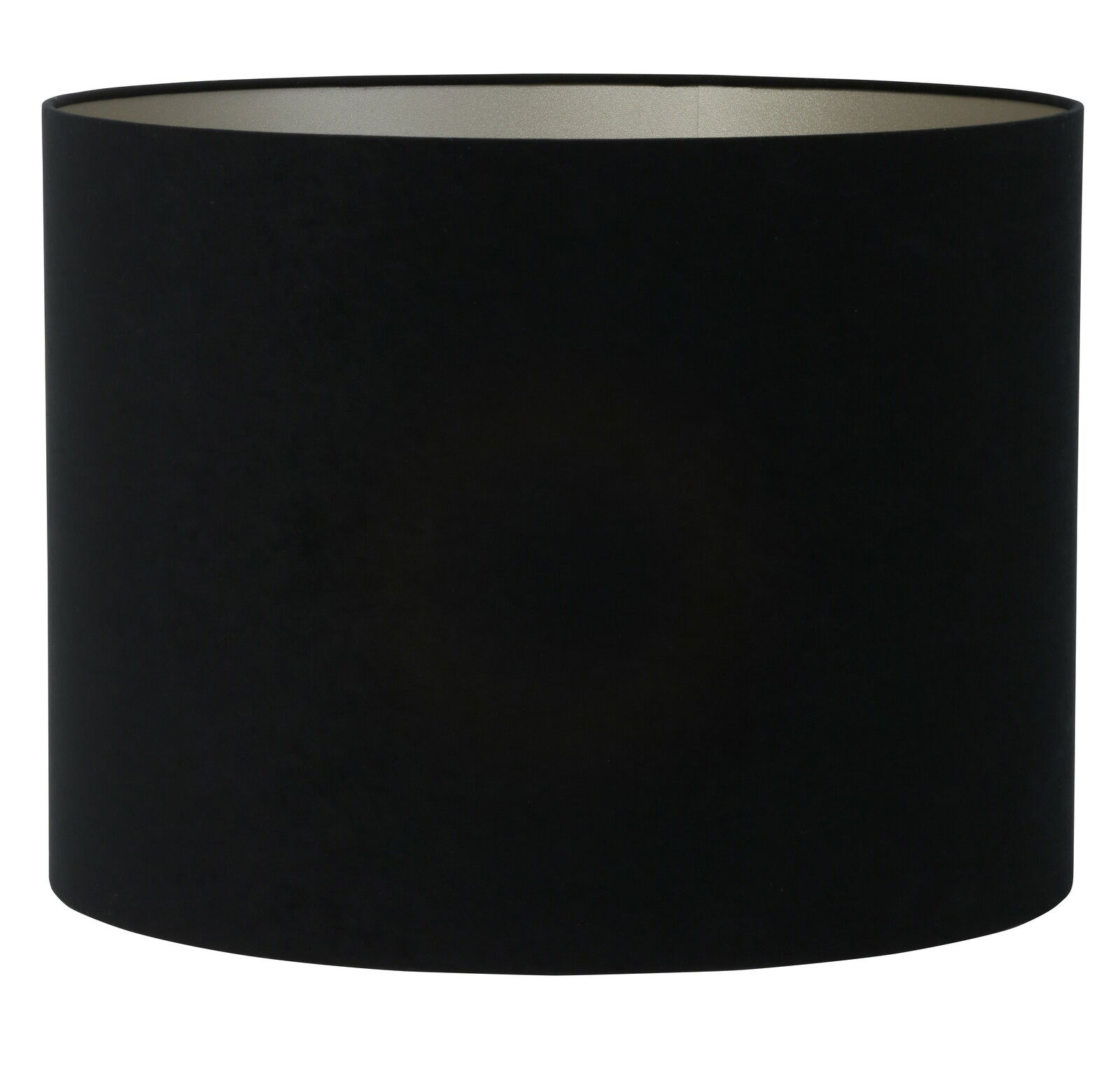Schwarzer zylindrischer Lampenschirm, seitliche Perspektive
