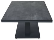 Moderner Garten E-Lifttisch aus dunklem Material, frontal betrachtet.