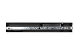 Ansicht von unten auf die LED-Hängeleuchte Dieter Knoll mit schwarzem Gehäuse und Metallhalterung.