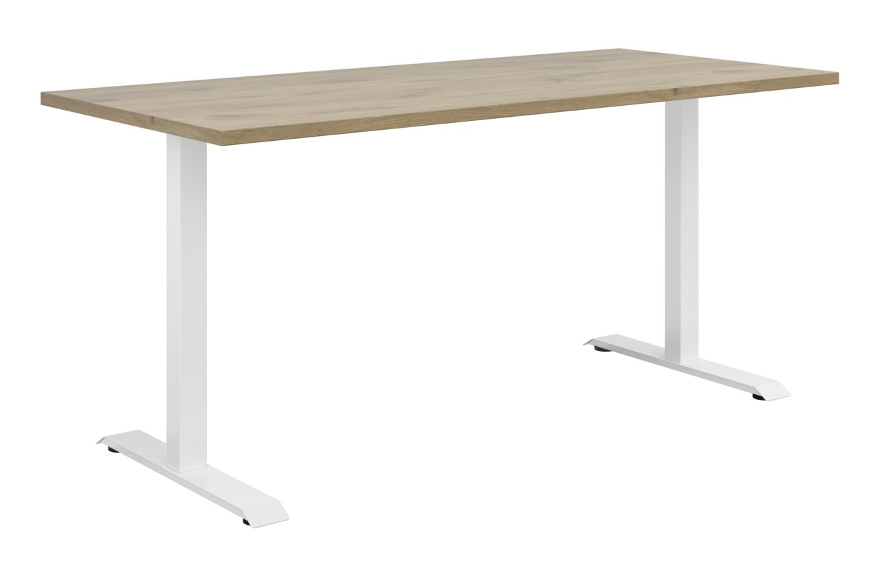 Voleo Schreibtisch CONNECT Moderner Schreibtisch mit Holzplatte und weißen Metallbeinen, seitliche Perspektive