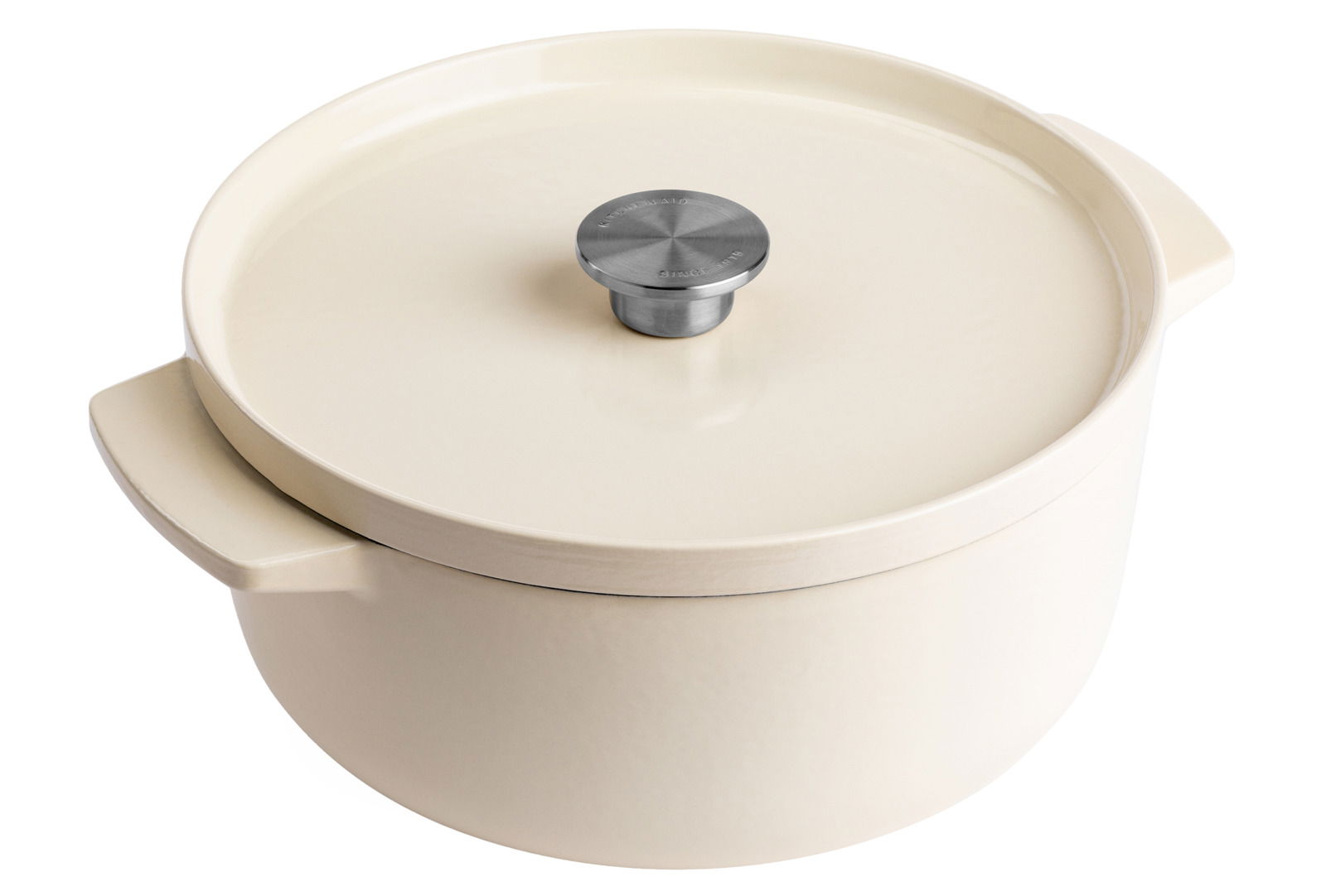 KitchenAid Bräter Gusseiserner Bräter in Mandel-Farbe, 26 cm, aus der Vogelperspektive