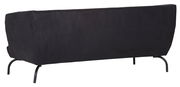Rückansicht eines schwarzen 3-Sitzer Sofas mit Metallbeinen.