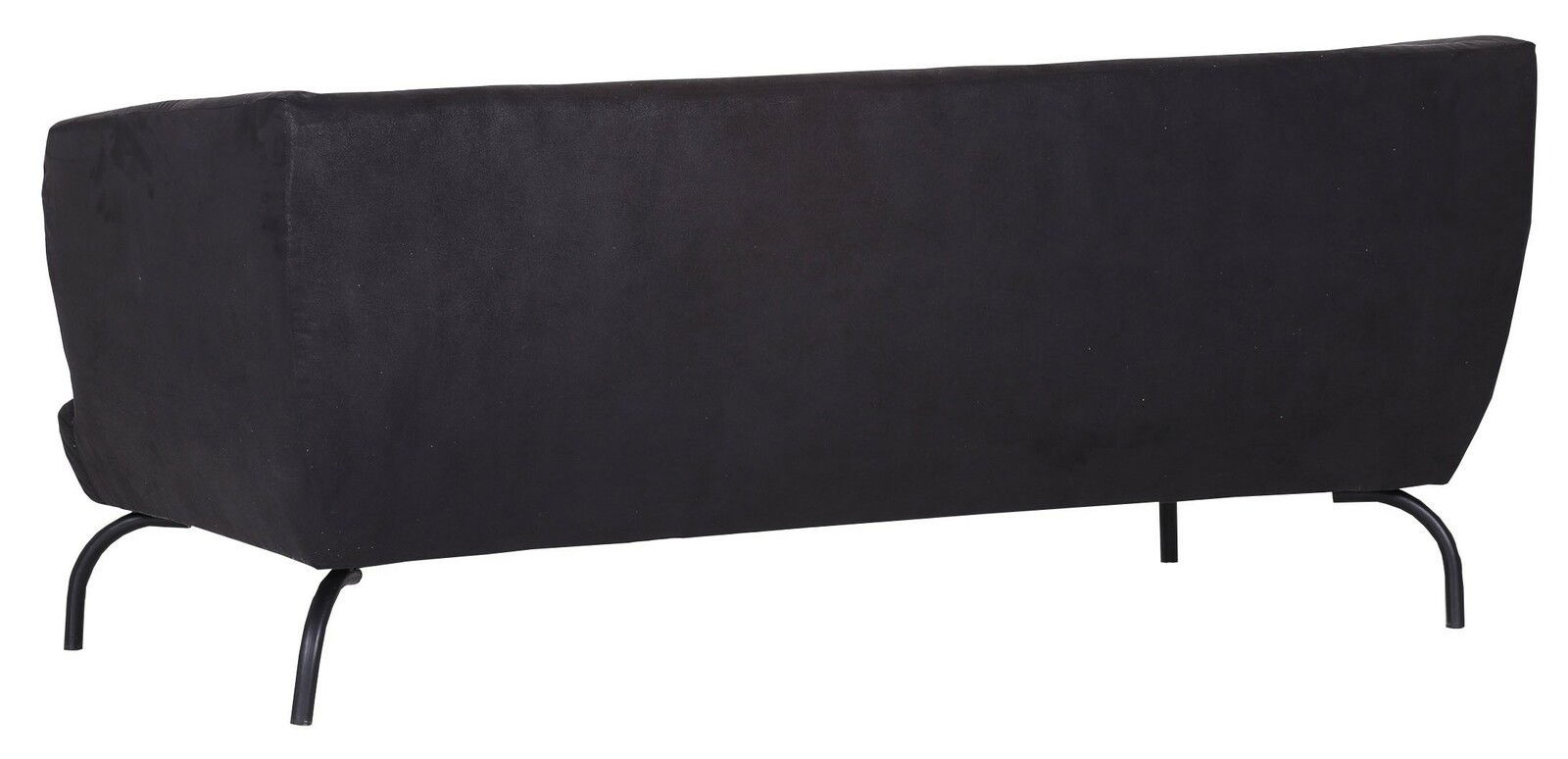 Rückansicht eines schwarzen 3-Sitzer Sofas mit Metallbeinen.