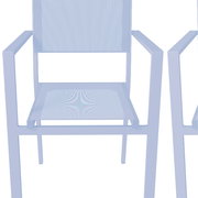 Moderner grauer Stapelsessel aus Metall, Vorderansicht