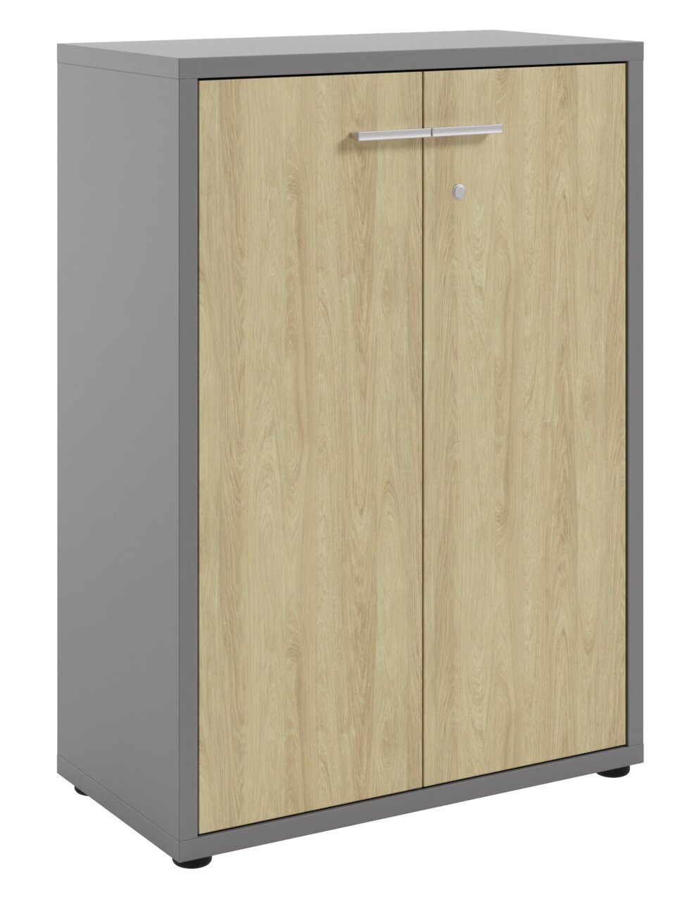 Manjana Aktenschrank TEXAS Moderner Aktenschrank mit Holzoptik und grauem Rahmen, Frontalansicht