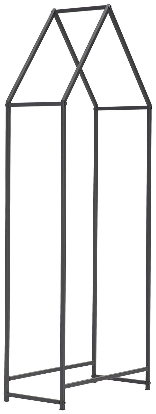 Kaminholzständer aus Metall in Hausform, seitliche Perspektive